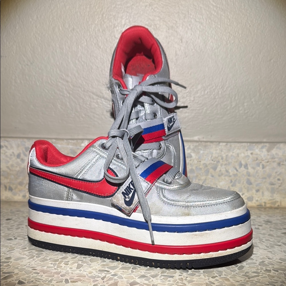 Nike Silver and Red Platform Sneakers